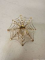 Front view of spider web brooch showing clear stone center
