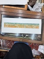 Full view of unframed Ruth Leaf woodblock print on display surface