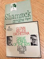 Glenn Miller Orchestra Epic box and Shamrock recording tape box, top view
