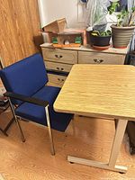 Desk and chair side by side showing overall form