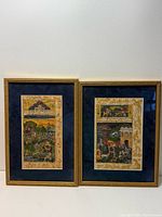 Both framed Shahnameh miniatures side by side