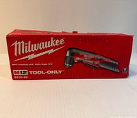 Front of Milwaukee boxed M12 right-angle drill
