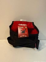 Front view showing Husky tool pouch with tag attached