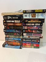 Full view two stacks of paperback books