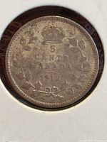 Reverse side of 1912 Canada 5 cent coin
