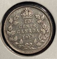 Reverse of 1913 Canada 10 Cents coin