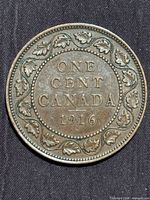 Reverse of 1916 Canada large cent showing date and denomination