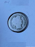 Obverse of 1911 Barber dime in 2x2 holder