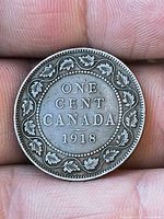 Reverse showing ONE CENT CANADA 1918 design