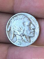 Obverse of 1926 Buffalo Nickel showing Native American head and date