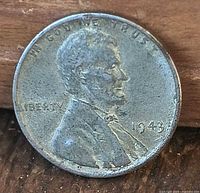 Obverse of 1943 steel Lincoln wheat cent showing date and Lincoln profile