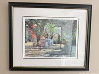 Framed print on wall showing full artwork, mat and frame