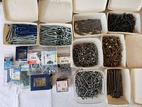 Overhead view of all bins and retail packs of screws, nails and anchors