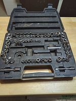 Open Mastercraft socket set in molded case showing sockets and accessories