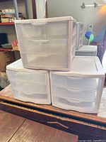 Three Sterilite drawer units stacked showing overall design