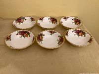 Six Royal Albert Old Country Roses bowls top view
