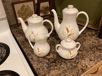 Group shot: coffee pot, teapot, creamer, sugar bowl