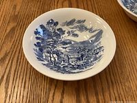 Single Wedgwood Countryside cereal bowl showing blue scenic transfer pattern and condition