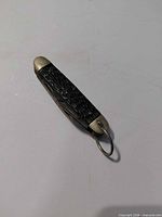 Knife closed showing handle texture and bolsters