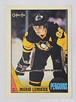 Front view of 1987-88 O-Pee-Chee Mario Lemieux card