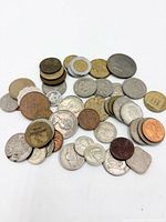 Top view of entire coin collection spread out