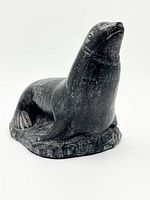 Front left view of soapstone seal sculpture