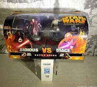 Front of sealed Star Wars Sidious vs Mace Battle Arena box