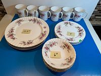 Full 24-piece set staged: plates, bowls, cups