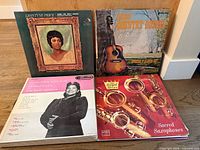 Four LP sleeves laid out: Leontyne Price, Country Gospel, Dorothy Maynor, Sacred Saxophones