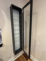 Cabinet open showing interior shelves and bracket