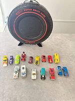 Overall lot showing carrying case and all cars