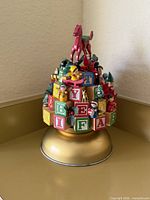 Full view of wooden block Christmas decoration front angle