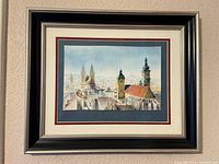 Full view of framed watercolor art