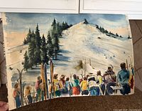 Full view of watercolor ski scene painting