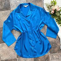 Front view of electric blue satin sleep shirt