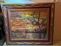 Front view of framed oil painting showing artwork, mat and frame details