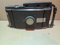 Camera closed showing Polaroid emblem and strap