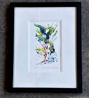Front view of framed colour etching showing artwork, mat and frame