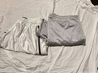 Two pairs athletic shorts laid out showing overall appearance
