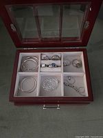Overall view of jewelry box with contents