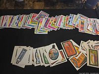 Spread of Garbage Pail Kids and Wacky Packages cards showing fronts and die-cut shapes