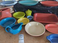 Assorted Fiesta dinnerware pieces displayed