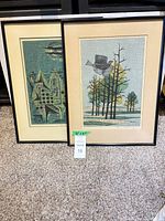 Both framed prints side by side showing overall condition and size tag