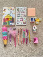 All 15 items laid out on carpet