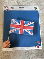 Front of retail package showing Union Jack paper flag and quantity indicator