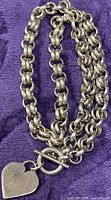 Coiled view of silver chain and heart charm