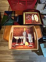 All three trays displayed: stained-glass tray, cappuccino tile tray, martini tile tray