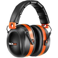Black and orange TACKLIFE earmuffs front view