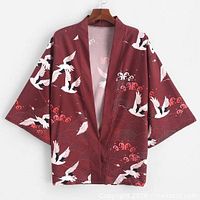 Front view of kimono showing color, print, and trim