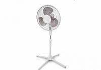 Assembled white pedestal fan on four-leg base